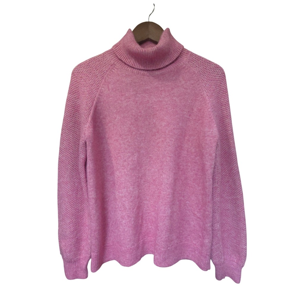 LOFT Petites Pink Marl Waffle Knit Raglan Turtleneck Sweater Size LP‎ EUC